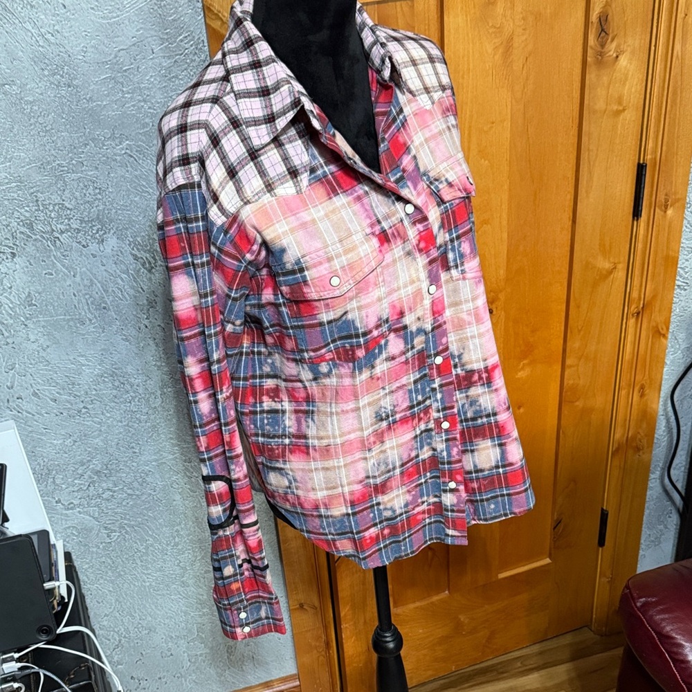 One Teaspoon Distressed Plaid Button-Up Shirt - Picture 3 of 5